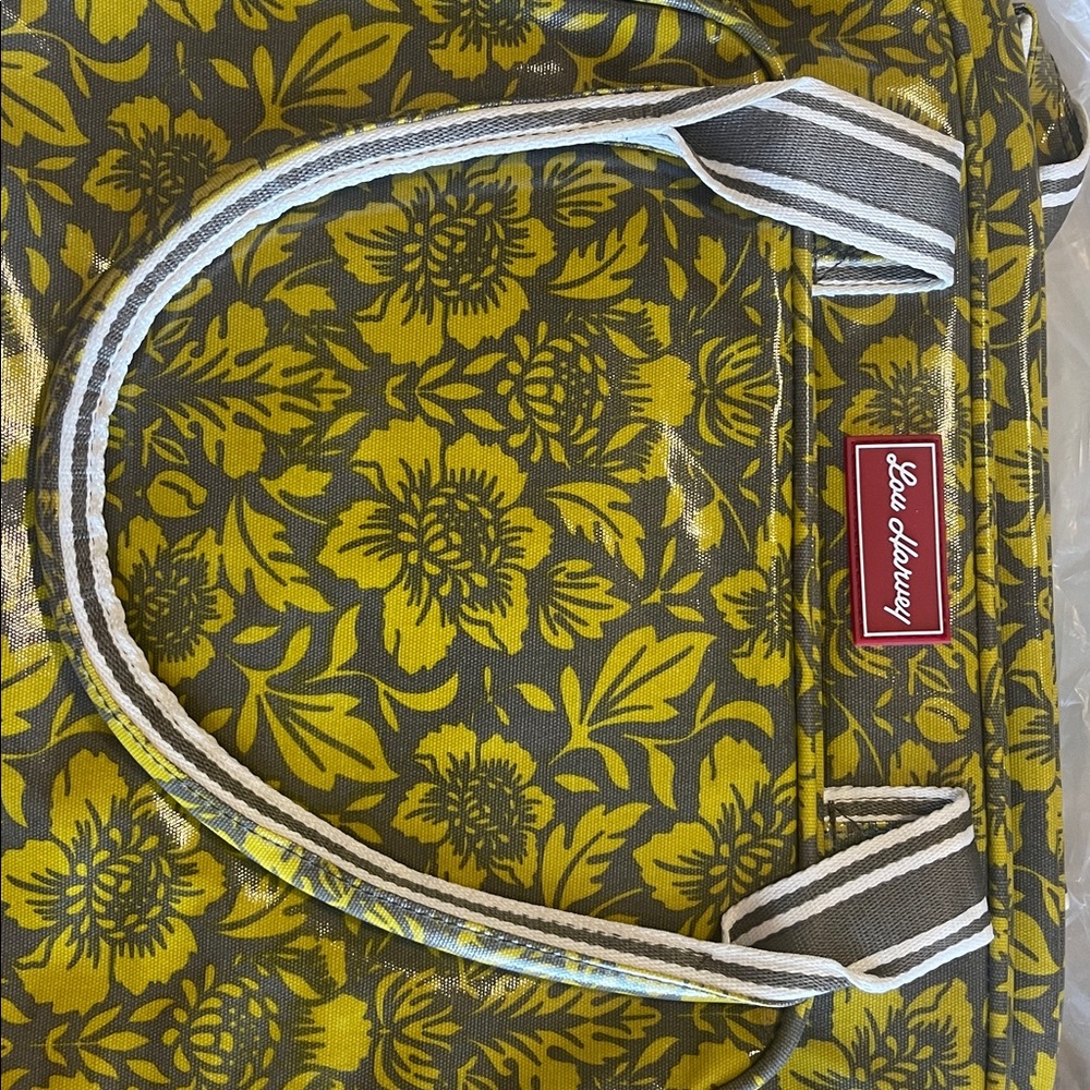 Lou Harvey Vinyl Travel Bag Yellow and Grey  Floral NWOT